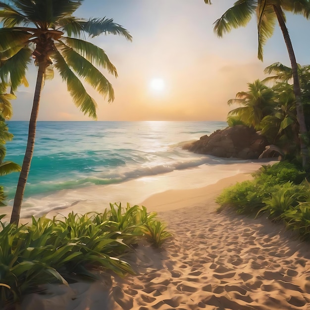 Summer tropical beach bokeh background