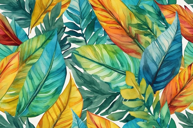 Summer tropical floral pattern made with watercolors perfect for textiles and decoration Generative ai