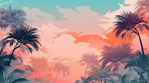 Summer tropical pastel establishment with palm Illustration AI Generated