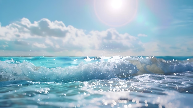 Summer tropical sea with sparkling waves and blue sunny sky Wide template background Generative AI