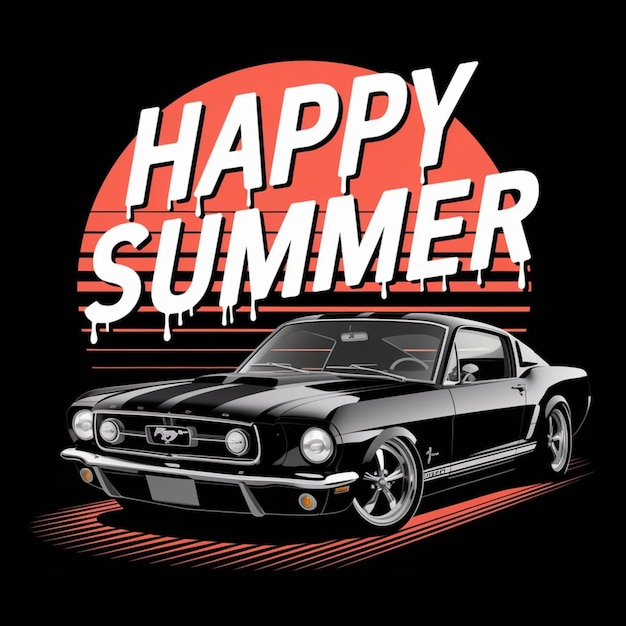 Photo summer tshirt design with images of vintage retro car and sunset