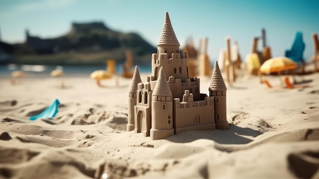 Summer vacation on beaxh with sandcastles AI generated