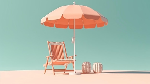 Summer vacation concept in 3D with a beach chair GENERATE AI