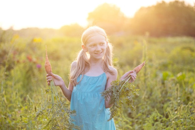 Summer vacation of a little girl in the village