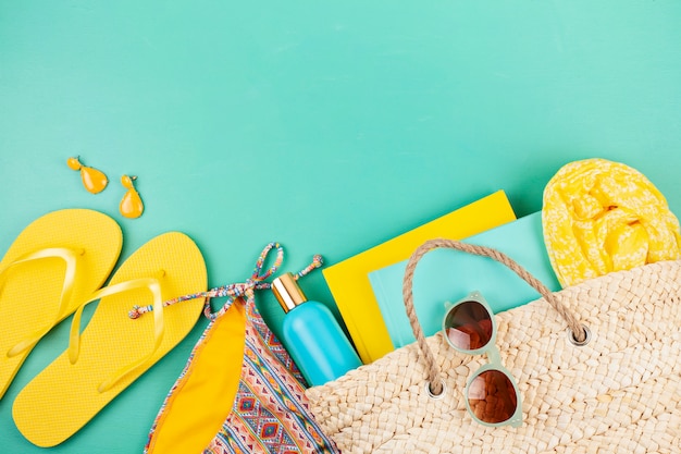 Summer vacation, travel, tourism concept flat lay