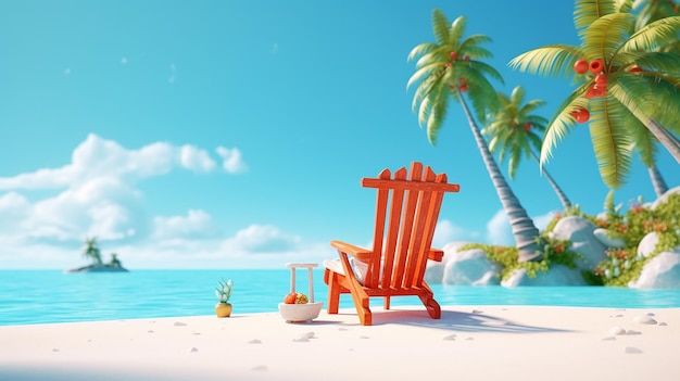 Summer vacation on a tropical island with beach chair Generative AI