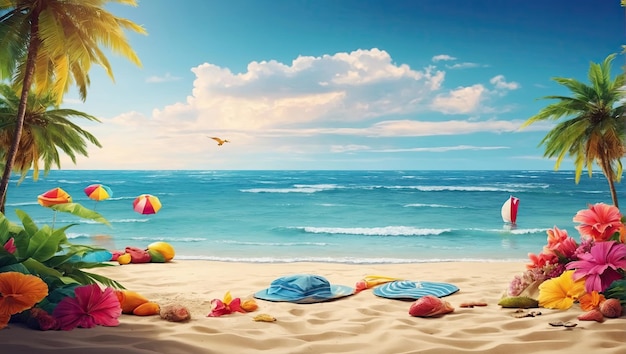 summer vector background with beach illustrations for banners cards flyers social media wallpapers etc