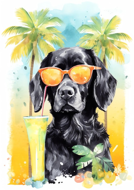 A summer vibes dog breed watercolor illustration