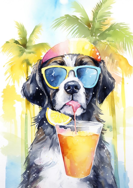 A summer vibes dog breed watercolor illustration