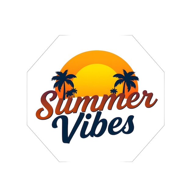 Photo summer vibes logo sunset and palm tree octagon