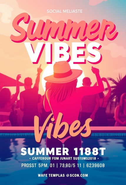 Photo summer vibes party flyer social media post template