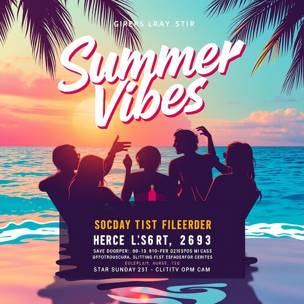 Photo summer vibes party flyer social media post template