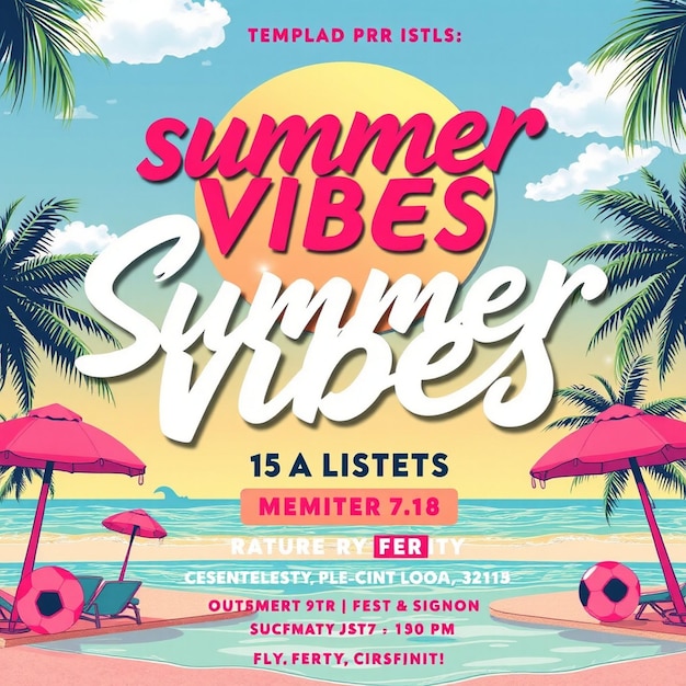 Photo summer vibes party flyer social media post template