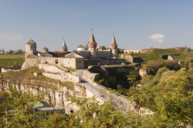 Summer view to castle in Kamianets-Podilskyi