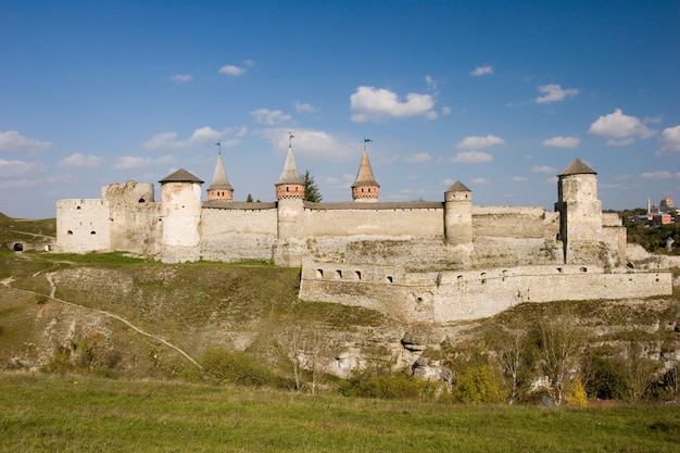 Summer view to castle in Kamianets-Podilskyi