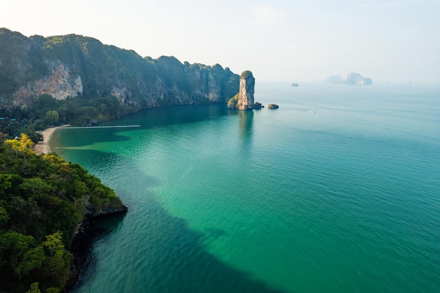 Summer view of rocky mountains and sea in a tropical morning