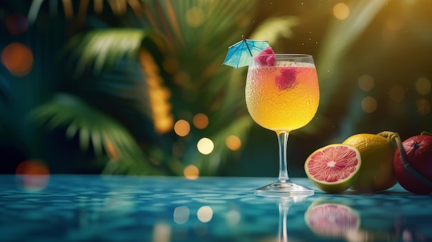 Summer vivid background with cocktail Illustration AI GenerativexA