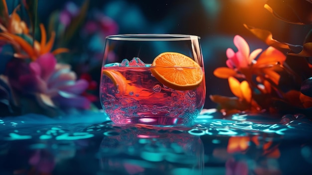 Summer vivid background with cocktail Illustration AI GenerativexA