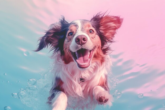 Summercore Delights Happy Dog039s Playful Adventures in a Pink and Pastel Blue Palette