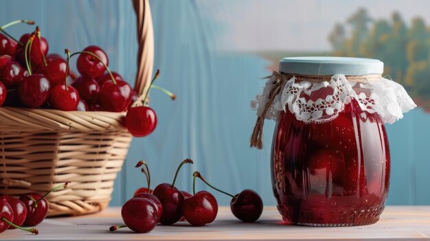 Photo summers sweet embrace a jar of cherry delight