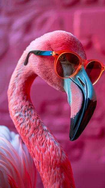 Photo a summerthemed scene featuring a fashionable pink flamingo sporting trendy sunglasses