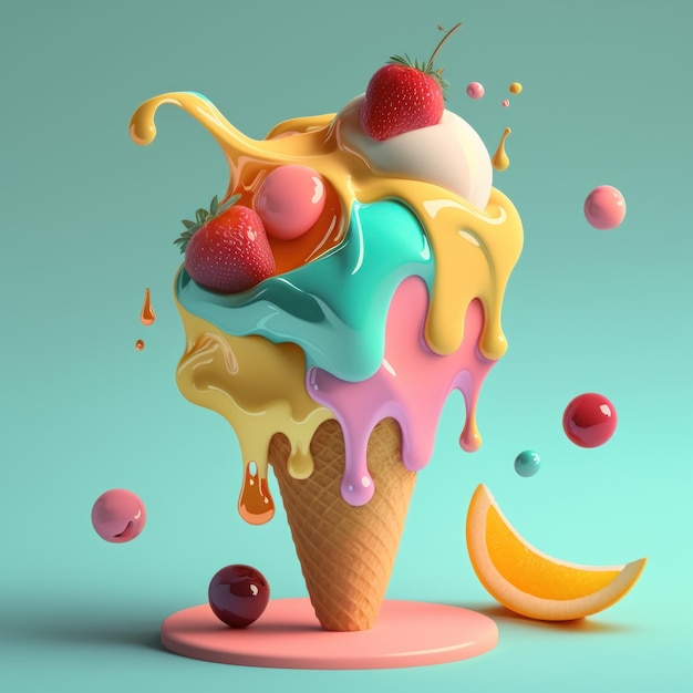 Summery Ice Cream Images with Refreshing Flavors and Melting Texture AI Generative