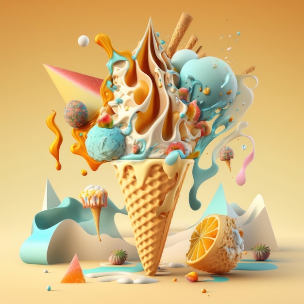 Summery Ice Cream Images with Refreshing Flavors and Melting Texture AI Generative