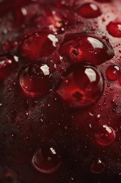 A sumptuous closeup of a cranberry glistens with water droplets