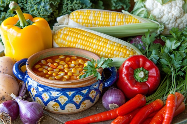 Sumptuous Corn and Colorful Garden Vegetable Bisque