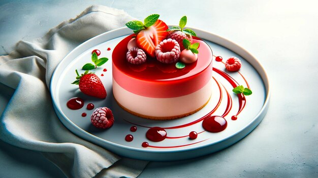 Sumptuous Strawberry Raspberry Delight with Artistic Sauce Presentation