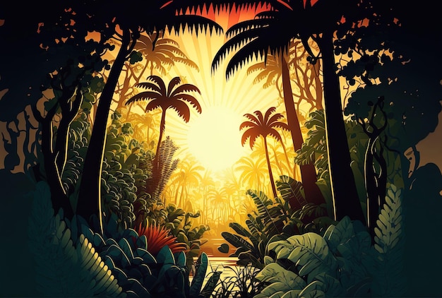 Sun Background Tropical Jungle Landscape