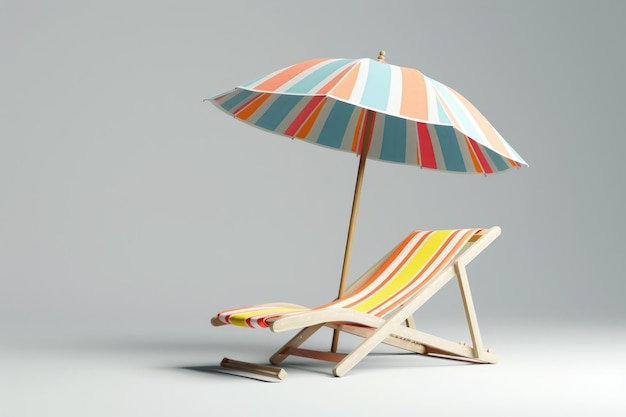 Sun beach umbrella with beach chair icon isolated 3d render Illustration