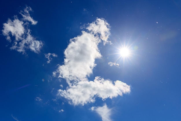 Sun on blue sky with clouds