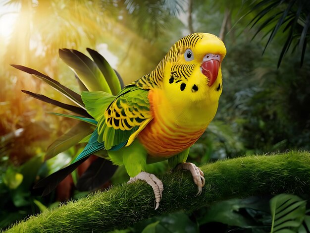 Photo sun conure parrot perched on a branch