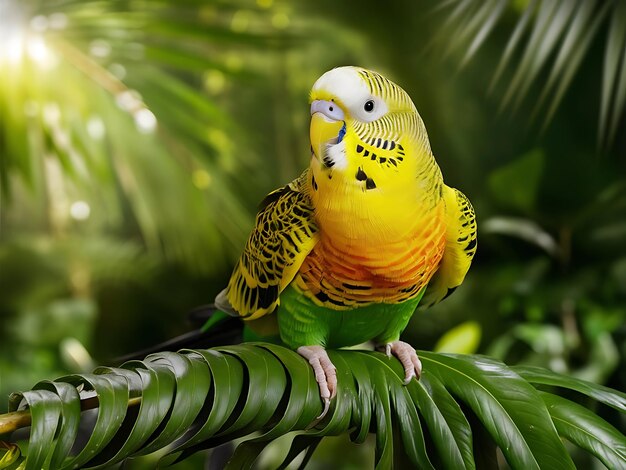 Photo sun conure parrot perched on a branch