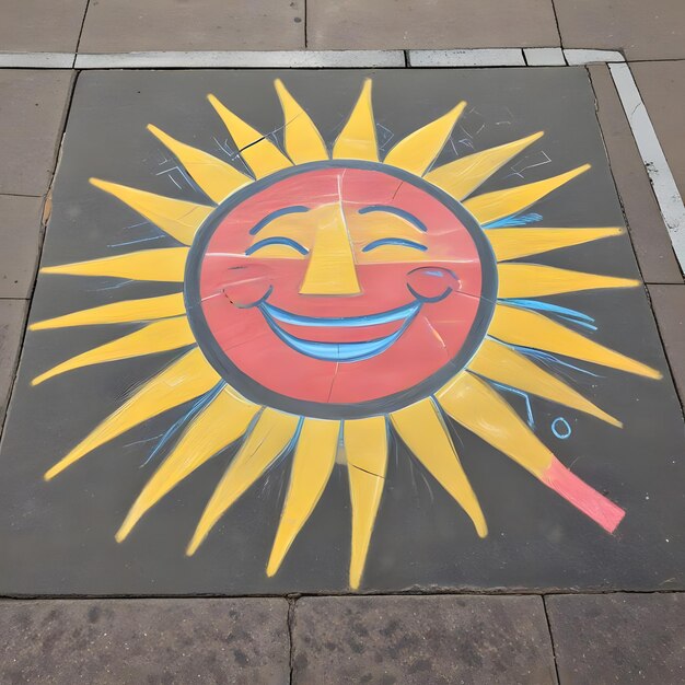 Photo a sun drawing on a sidewalk with a sun drawing on it