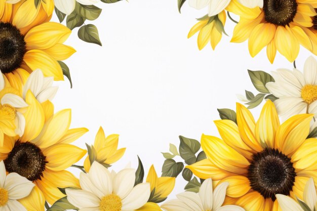 Sun flower border white and light blue background