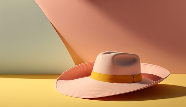 Sun hat on a bright background in summer concept with Generative AI