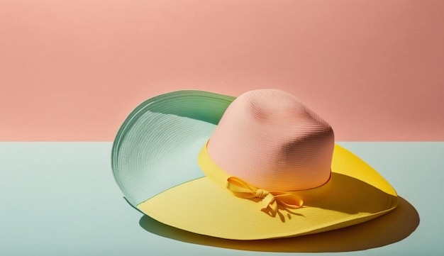 Sun hat on a bright background in summer concept with Generative AI