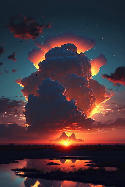 The sun is setting behind a large cloud generative ai