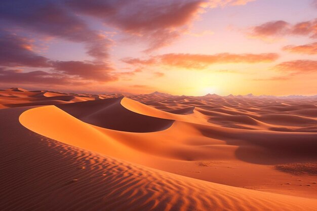 the sun is setting over the sand dunes