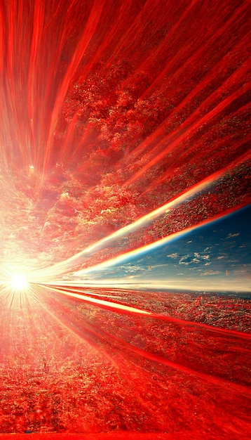 The sun is shining brightly over a red field generative ai