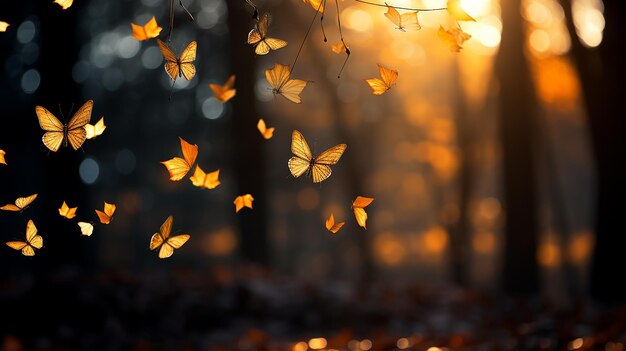 the sun is shining through the trees and the leaves are lit up by the setting sun.