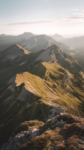 Photo sun kissed mountain ridges