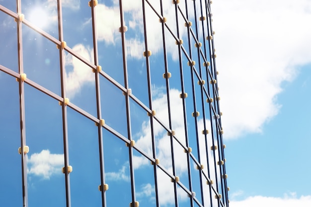 Sun light sky cloud reflection in glass office building