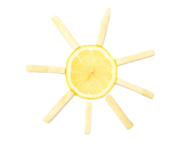 Sun made of food on white background