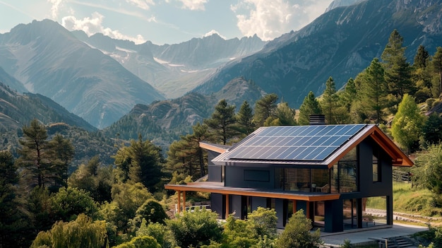 Sun power forest house with a mountain view