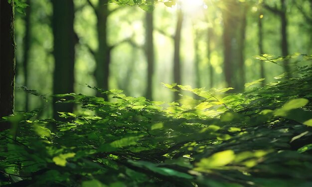 Sun Rays in Green Forest Sunshine Are Falling Inside the Leaves Summer Noon Environment