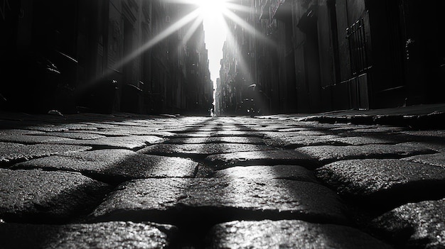 Sun Rays Through Cobblestone Alley