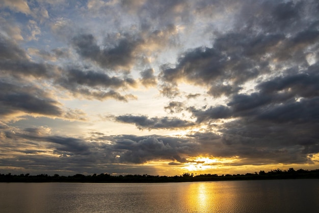 Sun rise and sun set sky with cloud on a cloudy day